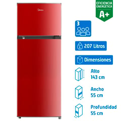 MIDEA - Refrigerador Top Freezer Frío Directo 207 Litros Rojo MDRT294FGE13