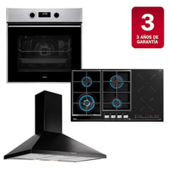 TEKA - Combo Horno Electrico+Encimera Mixta+Campana Decorativa 90 Negra