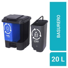 HOMECLAF - Basurero 20 Litros Plástico PP Negro y Azul