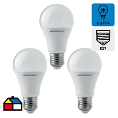 MEGABRIGHT - Ampolleta led A55 clásica 7W/6400K E27 pack x 3