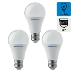 MEGABRIGHT - Ampolleta led A55 clásica 7W/6400K E27 pack x 3