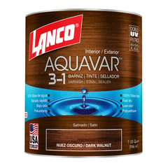 LANCO - Barniz Aquavar 3 en 1 Barniz/Tinte/Sellador Dark Walnut Satín 1/4 Galón