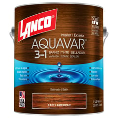 LANCO - Barniz Aquavar 3 en 1 barniz-tinte-sellador early american satín 1 galón