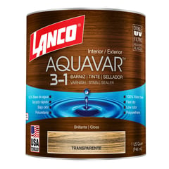 LANCO - Barniz Aquavar 3 En 1 Barniz/Tinte/Sellador Incoloro 1/4 Galón