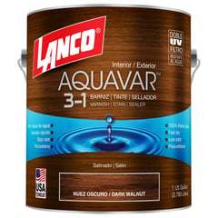 LANCO - Barniz Aquavar 3 en 1 barniz-tinte-sellador dark walnut satín 1 galón