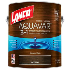 LANCO - Barniz Aquavar 3 en 1 barniz-tinte-sellador jacobean satín 1 galón