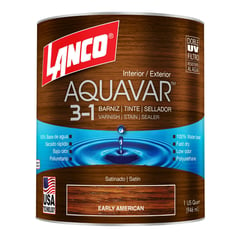 LANCO - Barniz Aquavar 3 en 1 Barniz/Tinte/Sellador Early American Satín 1/4 Galón