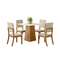 HOME MOBILI - Comedor 4 Sillas Cuadrada 90x80x90 cm Blanco