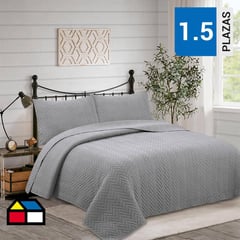 DIB - Quilt Cubrecama Geometric Hebra Gris 1,5 Plazas