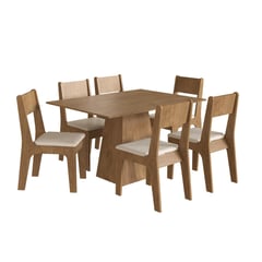 MOBILFRANK - Juego de comedor 6 sillas beige