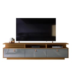 ONESSTA - Rack TV 75"3 puertas con brazo hidraulico y ruedas café gris cinza