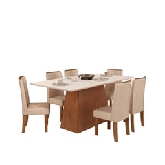 VEKKAHOME - Comedor 6 Personas Rectangular 90x80x180 cm Café/Beige