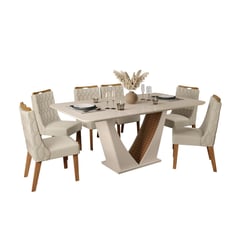 ALTAVISION - Juego de comedor 6 sillas crema mesa cafe Dalila vidrio/mdp crema