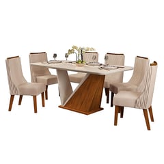 ALTAVISION - Juego de comedor 6 sillas beige mesa base cafe forme