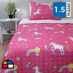 DORAL - Quilt Unicornio Estampado 1.5 plazas