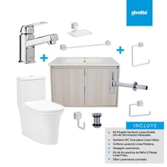 STRETTO - Combo Baño Cromo Mueble/WC One Piece/Lavamanos/Accesorios