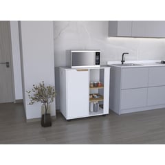 TUHOME - Mueble Microondas Soler 1 Puerta 4R Blanco Macadamia