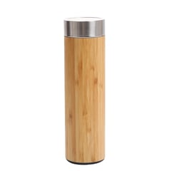 SOHOGAR - Botella Térmica de Acero Inoxidable y Bambú para Infusiones 500 ml