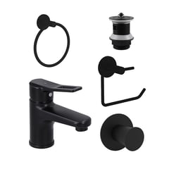 KARSON - Kit Baño Monomando ,Lavamanos, Accesorios Y Desagüe Atlanta Negro Mate