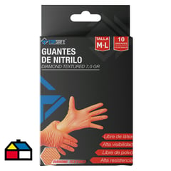 TOPSAFE - Guante Nitrilo Texturizado Naranja 7,0 10 Und