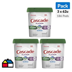CASCADE - Tabletas Lavavajillas Pack 3 Unidades x 62 Tabletas c/u