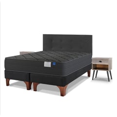 FLEX - Cama Europea Black 2 Plazas Base Dividida 150x200 cm /Respaldo Royal Negro/Velador Rover