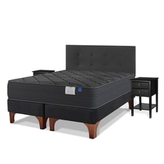 FLEX - Cama Europea Black 2 Plazas Base Dividida 150x200 cm /Respaldo Royal Negro/Velador Rover