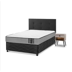 FLEX - Cama Americana Star 1,5 Plaza 105x190 cm/Respaldo Royal Negro/Velador Rock