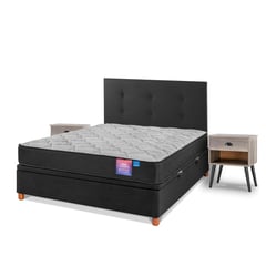 FLEX - Cama Baúl Therapedic Plus 2 Plazas/Respaldo Royal Negro/Velador Rock