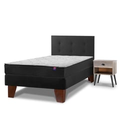 FLEX - Cama Europea Therapedic Plus 1.5 Plaza/Respaldo Royal Negro/Velador Rock