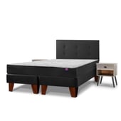 FLEX - Cama Europea Therapedic Plus 2 Plazas/Respaldo Royal Negro/Velador Rock