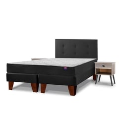 FLEX - Cama Europea Therapedic Plus 2 Plazas/Respaldo Royal Negro/Velador Rock