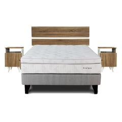 MANTAHUE - Cama Europea Energos pocket uno 2 plazas B/D + respado + 2 veladores Pucara