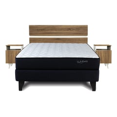 MANTAHUE - Cama Europea Lumbar 2 plazas B/D + respaldo + 2 veladores Pucara