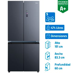 MIDEA - Refrigerador Perfect Fit Multidoor No Frost 474 Litros Grey MDRMD706BIE70