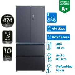 MIDEA - Refrigerador French Door No Frost 474 Litros Grey MDRFD705BIE70