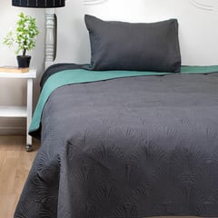 DORAL - Quilt Bicolor Gris/Verde 1.5 plazas