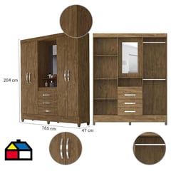 MOVAL - Ropero 4 puertas 3 cajones 165x47x205 cm