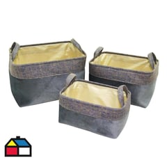 JUST HOME COLLECTION - Set 3 canastos con mangos gris