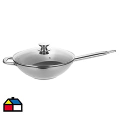 JUST HOME COLLECTION - Wok inox 28 cm con tapa de vidrio