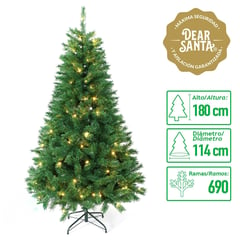 DEAR SANTA - Árbol de Navidad 690 Ramas con Luces 114 x 180 cm Verde