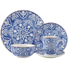 JUST HOME COLLECTION - Juego de Loza 30 Piezas Porcelana Cyane Azul/Blanco