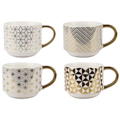 JUST HOME COLLECTION - Set 4 mug 250 ml con rack metálico