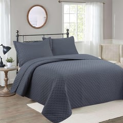 JUST HOME COLLECTION - Combo Cubrecama Quilt/Sábana Gris